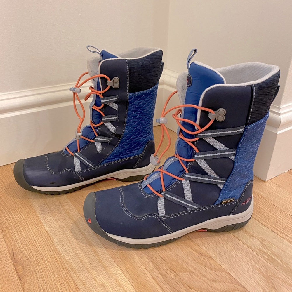 Keen Kids Boots Girl's Hoodoo Waterproof Big Kids Blue/Coral US 5, EU 37